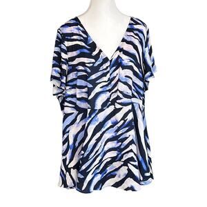 Torrid Babydoll Flutter Sleeve Peplum Blouse Top Size 2X Blue White Black